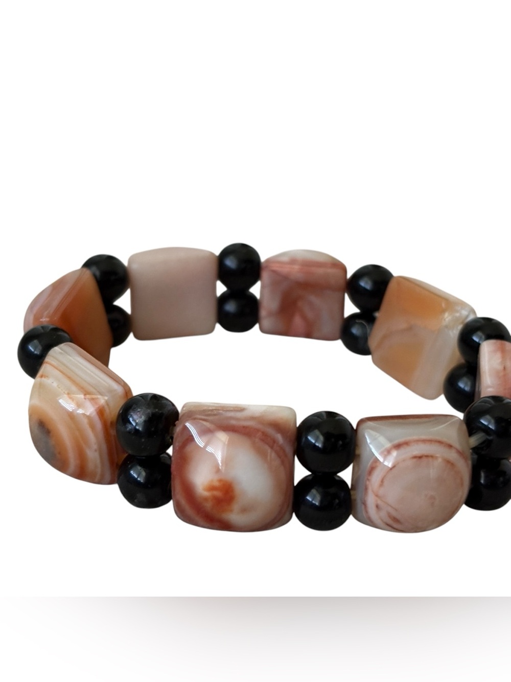 Carnelian Agate Onyx Gemstone Bracelet Stretch Beaded Bracelet Feng Shui